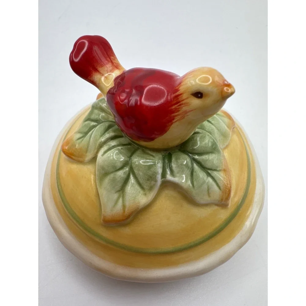 Fitz & Floyd Bellacara Sugar Bowl or Condiment Jar w Bird Lid Yellow‎ HTF